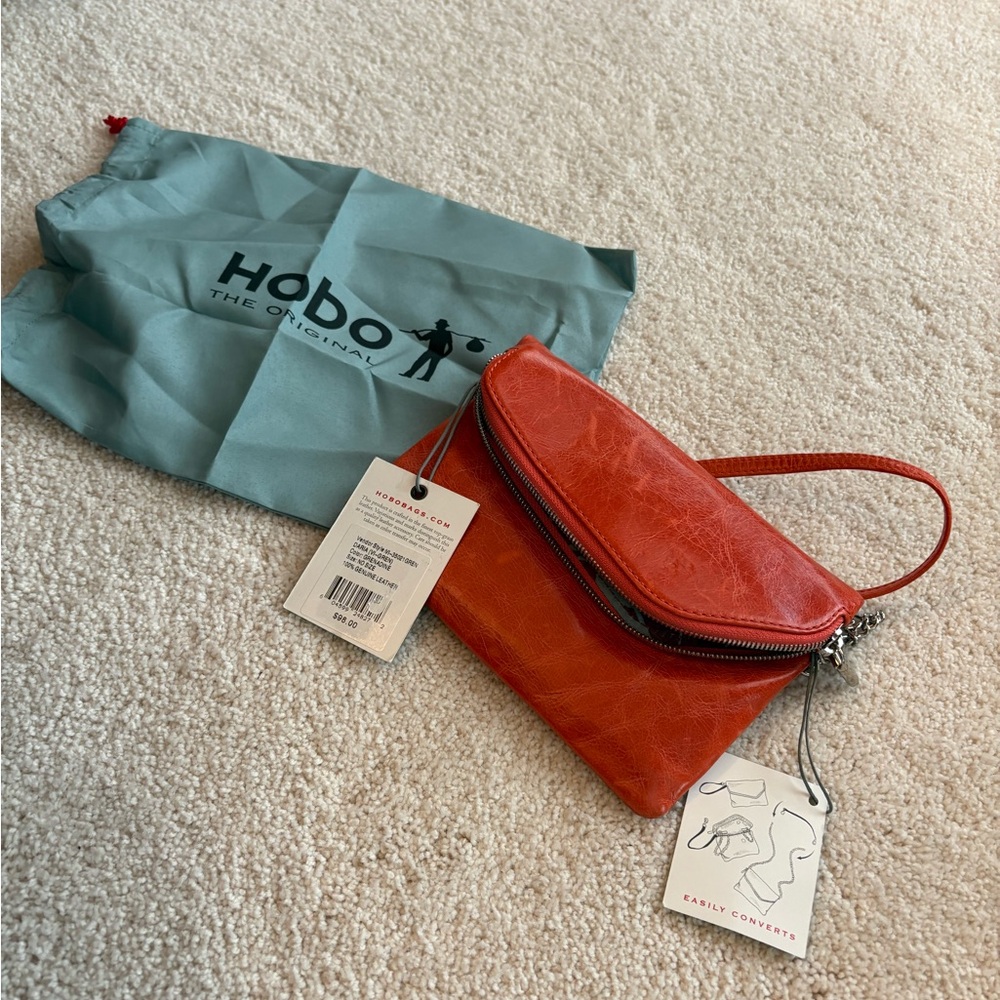 Hobo bags Grenadine Orange Red Leather crossbody clutch. - Picture 4 of 10